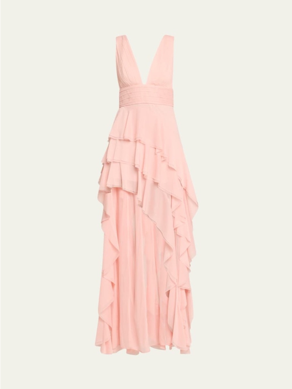 Alice and Olivia Blush Pink High-Low Ruffle V-Neck Dress - Picture 2 of 3